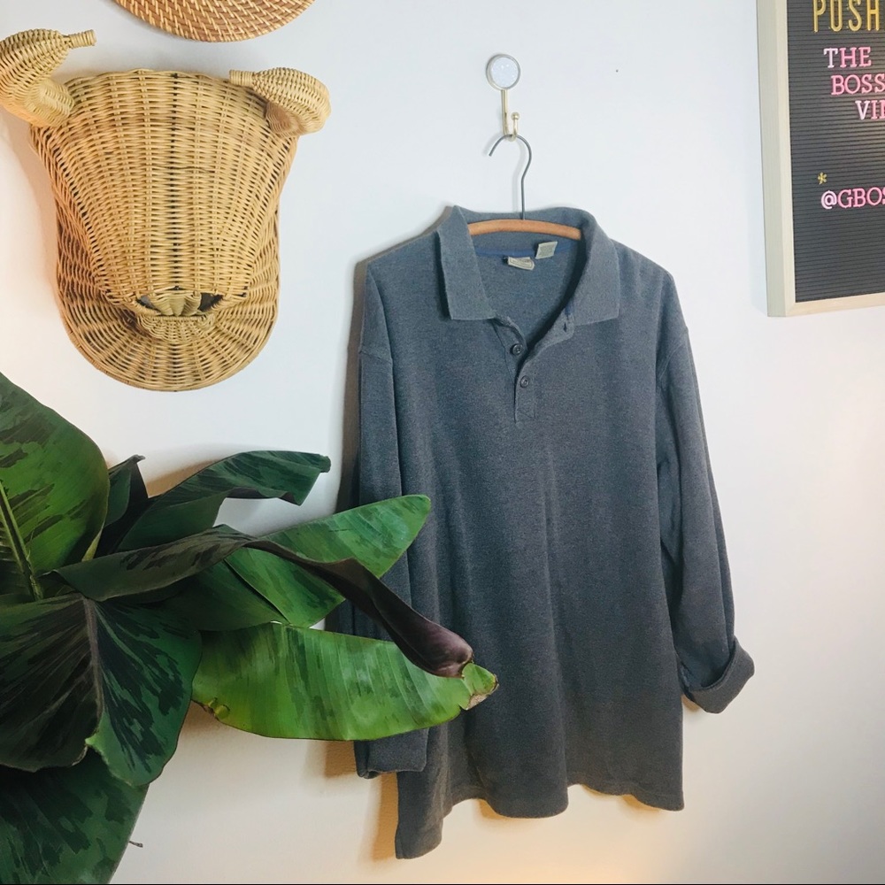 vtg retro 90s gray L.L.Bean polo pullover - Picture 4 of 8